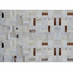 Luxusný kožený koberec, biela/sivá/hnedá, patchwork, 140x200, KOŽA TYP 1