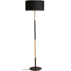 Stojacia lampa, čierny hliník/vzor dreva, CINDA TYP 21 YF6046